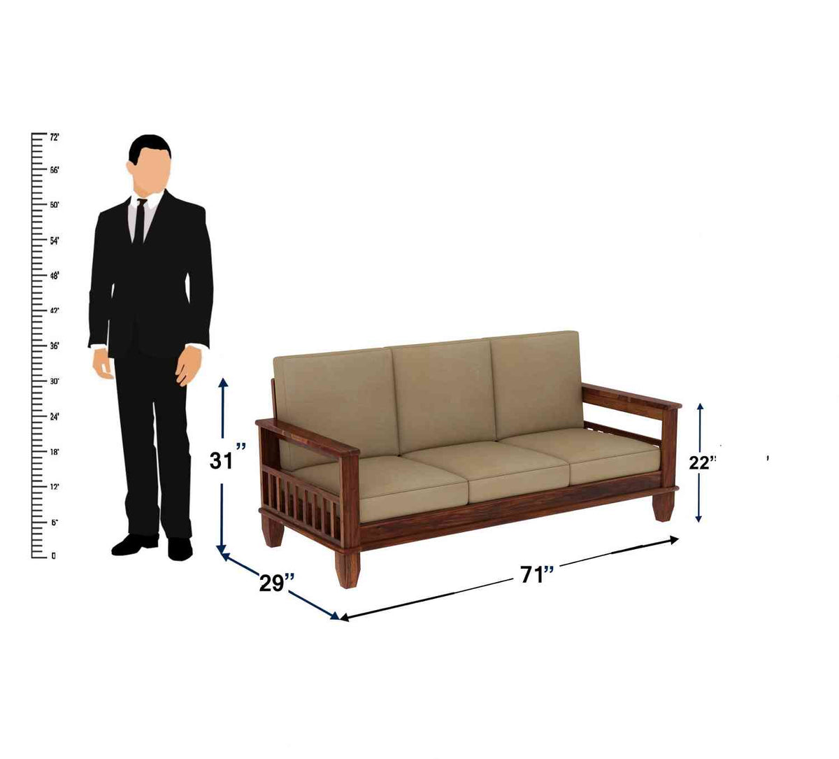 Trinity Solid Sheesham Wood 5 Seater Sofa Set (3+2, Natural Finish)