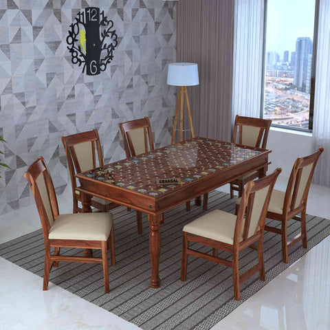 Maharana Solid Sheesham Wood 6 Seater Dining Set (Design 3, Natural Finish)