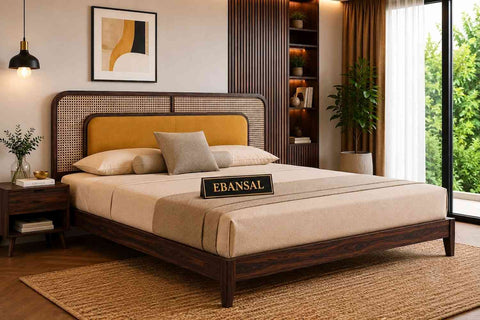 Canejoy Solid Sheesham Wood Bed Without Storage Low Height (King Size, Walnut Finish)
