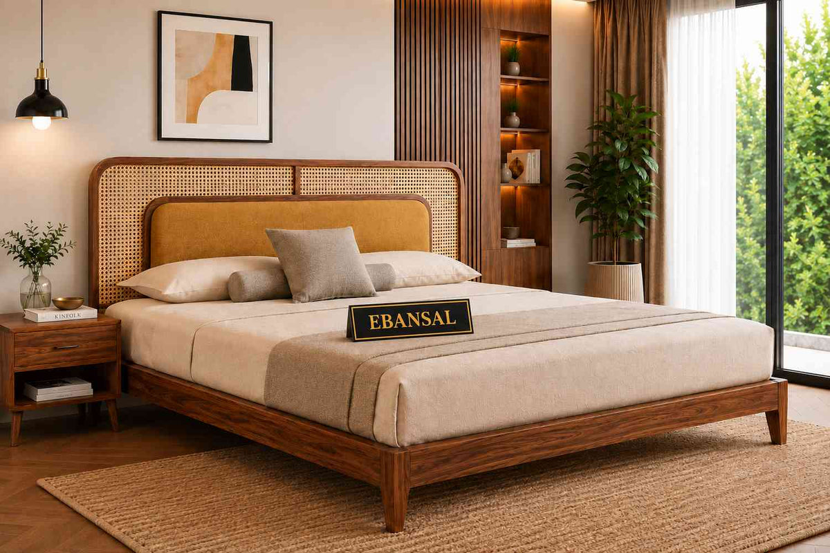 Canejoy Solid Sheesham Wood Bed Without Storage Low Height (Queen Size, Natural Finish)