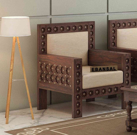 Maharana Solid Sheesham Wood 1 Seater Sofa (Walnut Finish)