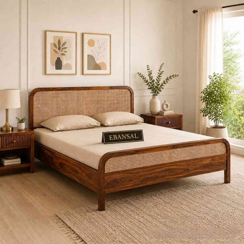 Canejoy Solid Sheesham Wood Bed Without Storage (King Size, Natural Finish)