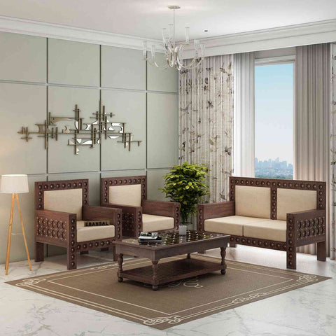 Maharana Solid Sheesham Wood 4 Seater Sofa Set With Coffee Table (2+1+1, Walnut Finish)