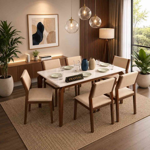 Revista Solid Sheesham Wood 6 Seater Dining Set (With Cushion, Walnut Finish)