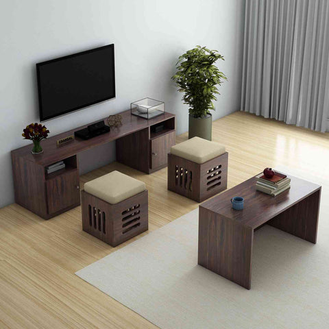 Maria Solid Sheesham Wood TV Unit With Coffee Table (Walnut Finish)