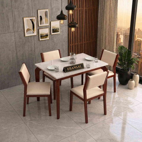 Revista Solid Sheesham Wood 4 Seater Dining Set (With Cushion, Natural Finish)