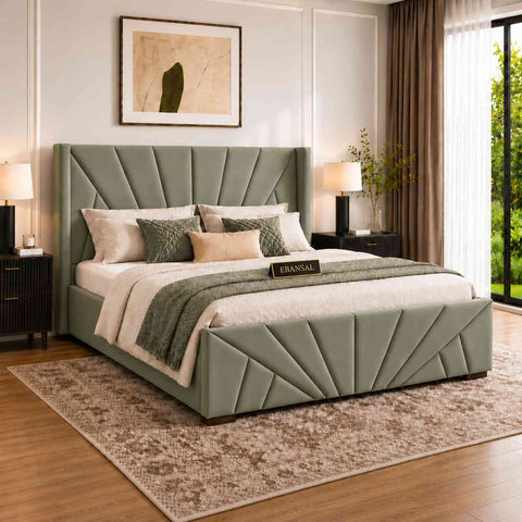 Embrace Premium Fabric Bed With Box Storage (Queen Size, Sage Green)