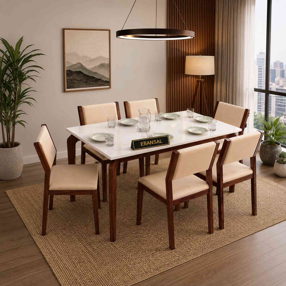 Revista Solid Sheesham Wood 6 Seater Dining Set (With Cushion, Natural Finish)
