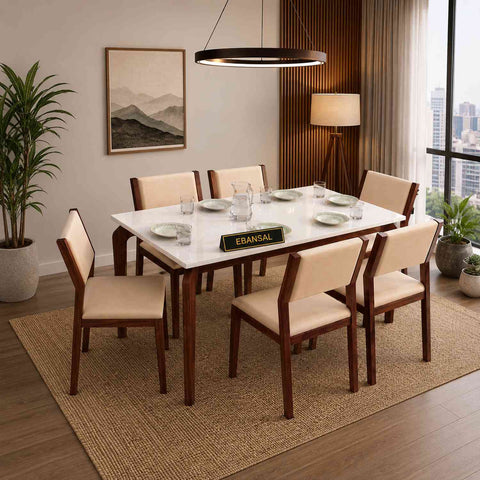 Revista Solid Sheesham Wood 6 Seater Dining Set (With Cushion, Natural Finish)