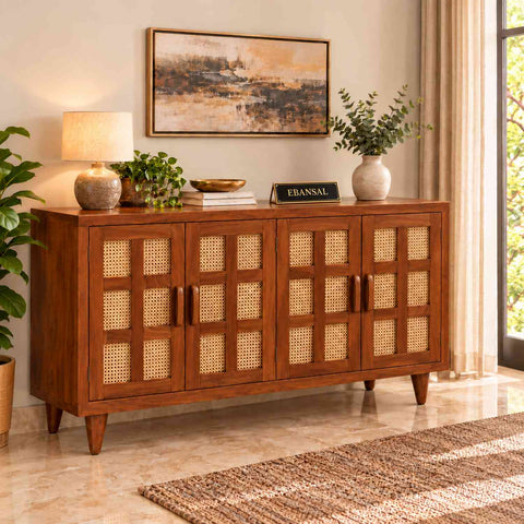 Canejoy Solid Sheesham Wood Sideboard (Natural Finish)