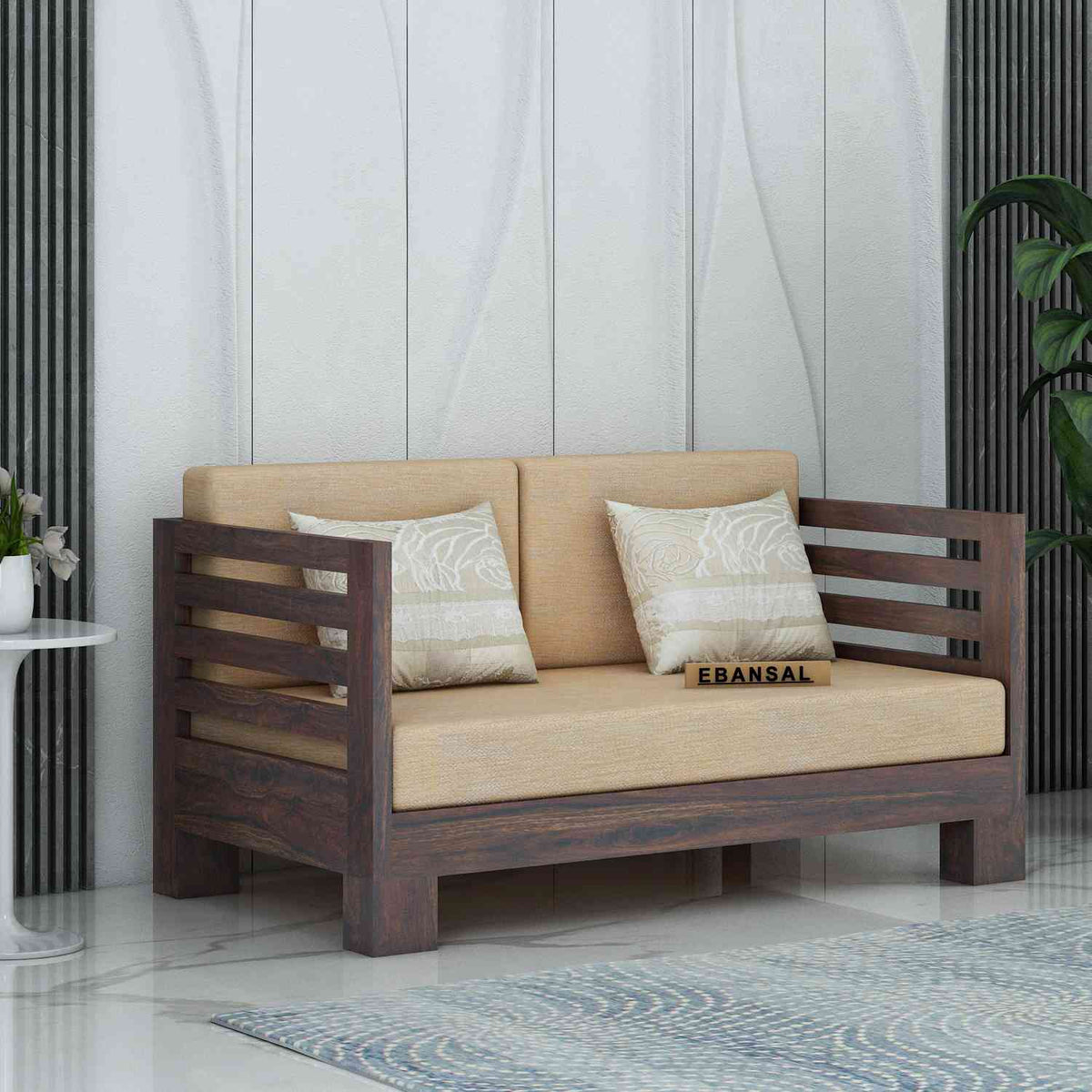 Lumin Solid Sheesham Wood 5 Seater Sofa Set (3+2, Walnut Finish)