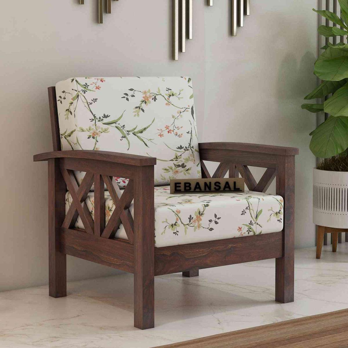 Prio Solid Sheesham Wood 5 Seater Sofa Set (3+1+1, Walnut Finish)