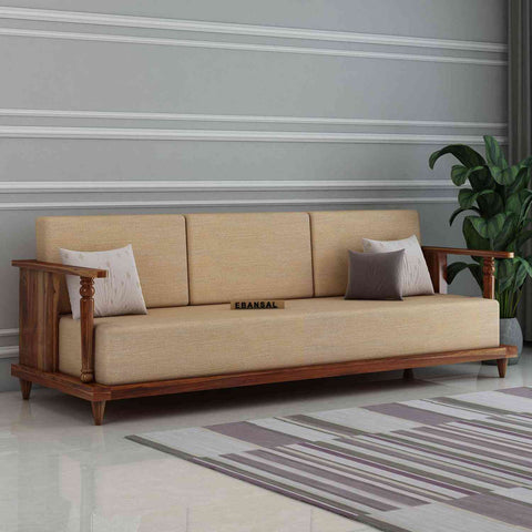 Ajmer Solid Sheesham Wood 5 Seater Sofa Set With Coffee Table (3+2, Natural Finish)
