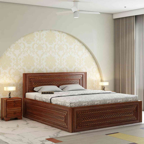 Maharana Solid Sheesham Wood Bed With Box Storage (King Size, Natural Finish)