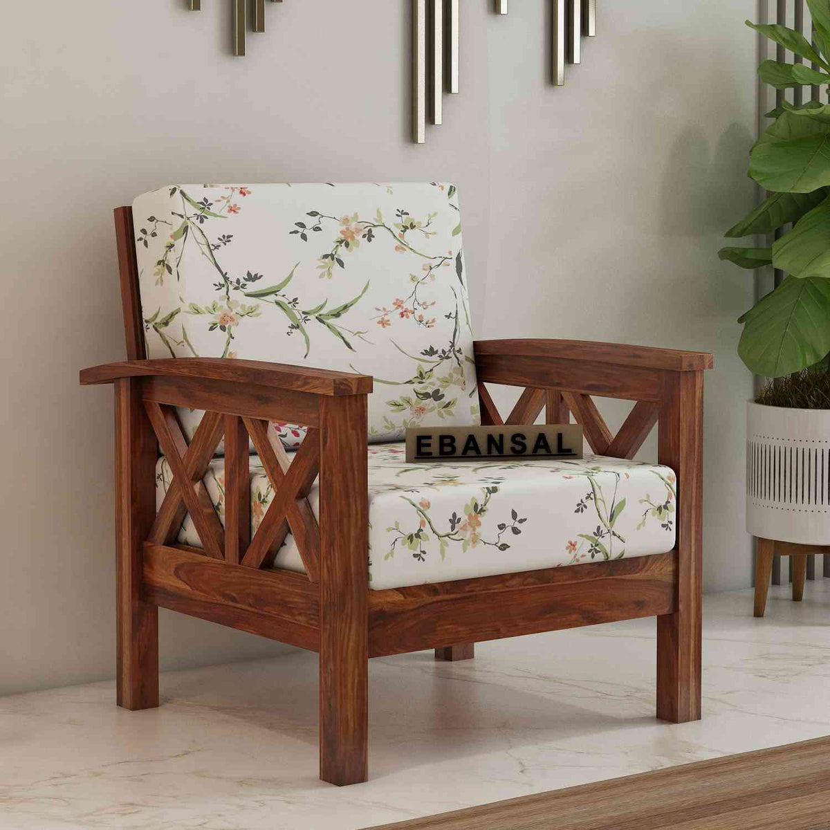 Prio Solid Sheesham Wood 1 Seater Sofa (Natural Finish)