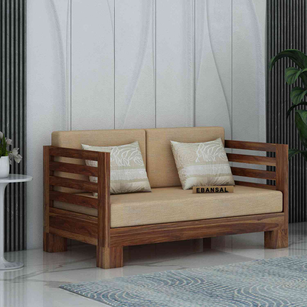 Lumin Solid Sheesham Wood 5 Seater Sofa Set (3+2, Natural Finish)
