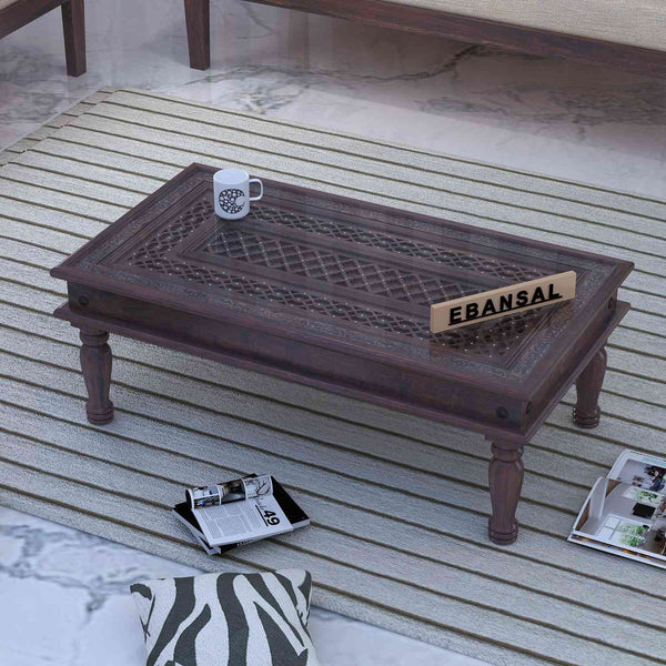 Maharana Solid Sheesham Wood Coffee Table (Design 2, Walnut Finish)
