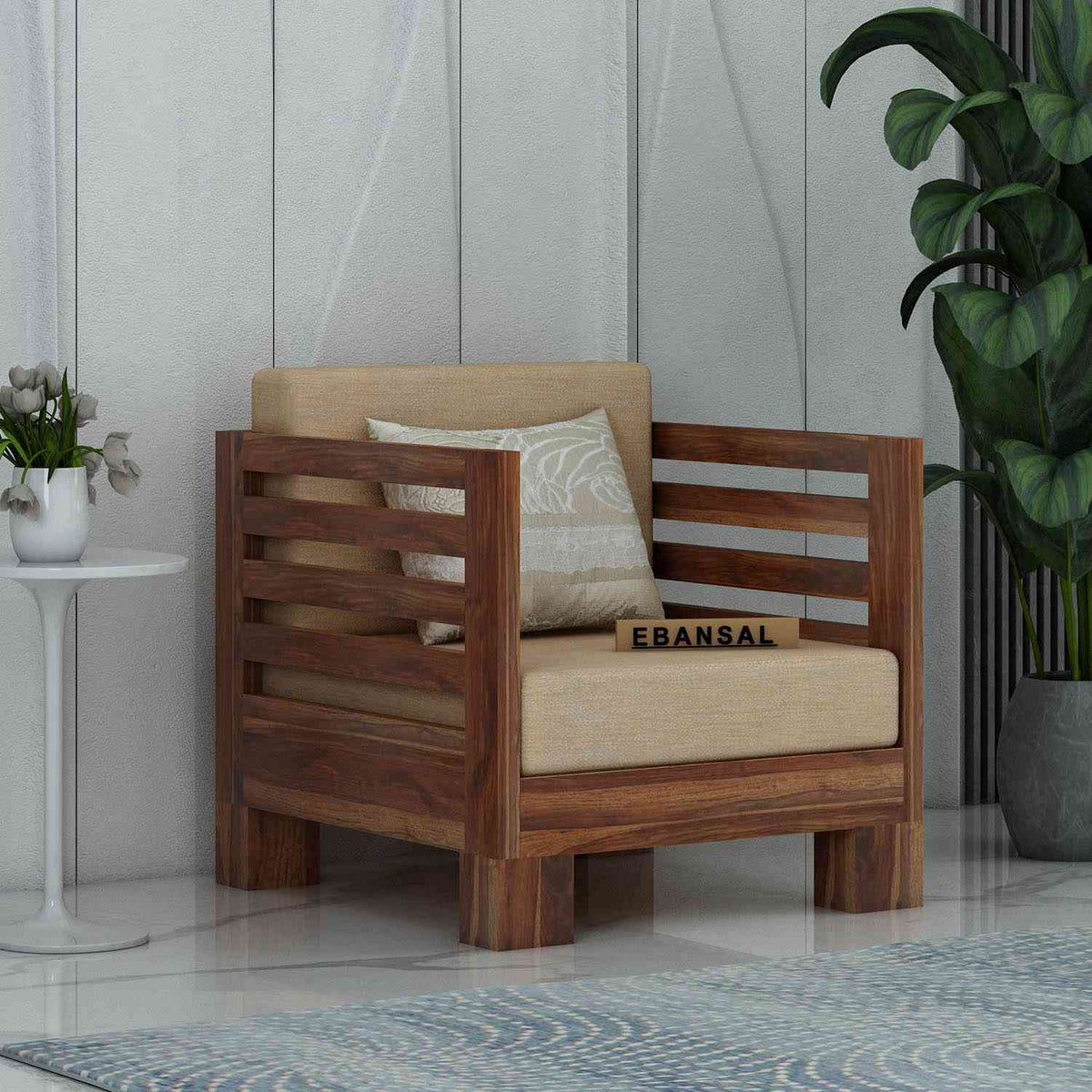 Lumin Solid Sheesham Wood 5 Seater Sofa Set (3+1+1, Natural Finish)