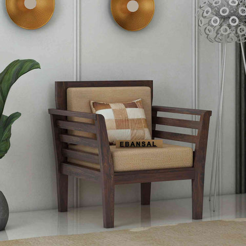 Fusta Solid Sheesham Wood 5 Seater Sofa Set With Coffee Table (3+1+1, Walnut Finish)