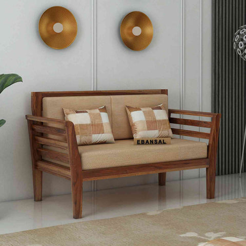 Fusta Solid Sheesham Wood 5 Seater Sofa Set With Coffee Table (3+2, Natural Finish)