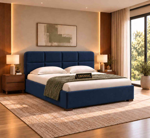 Resilience Premium Fabric Bed With Box Storage (King Size, Navy Blue)