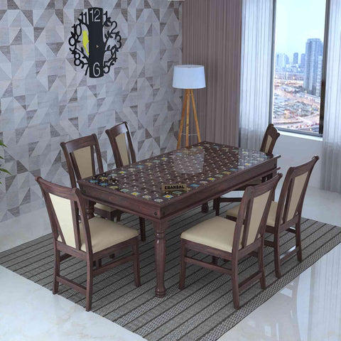 Maharana Solid Sheesham Wood 6 Seater Dining Set (Design 3, Walnut Finish)