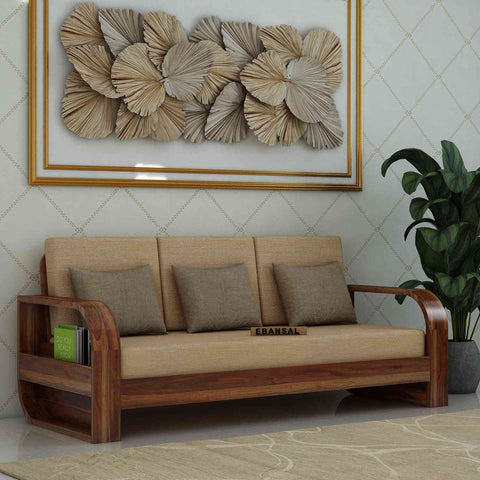 Denzaderb Solid Sheesham Wood 5 Seater Sofa Set With Coffee Table (3+1+1, Natural Finish)