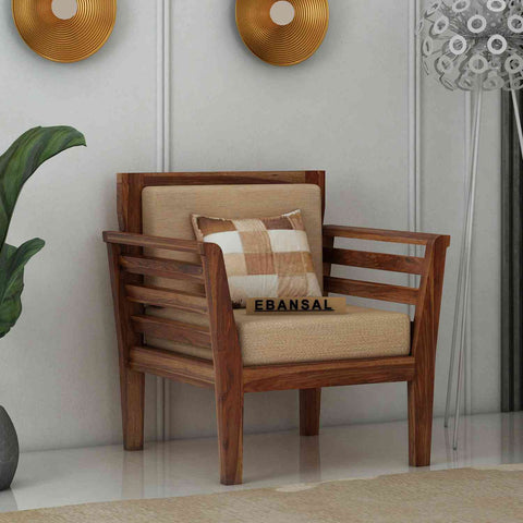 Fusta Solid Sheesham Wood 5 Seater Sofa Set With Coffee Table (3+1+1, Natural Finish)