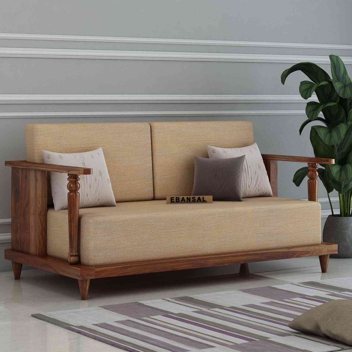 Ajmer Solid Sheesham Wood 2 Seater Sofa (Natural Finish)