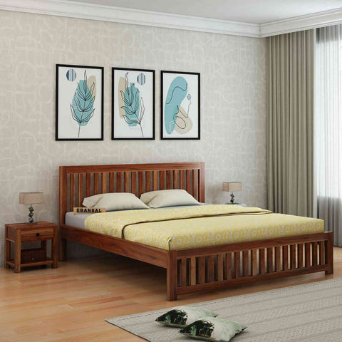 Maurice Solid Sheesham Wood Bed Without Storage (King Size, Natural Finish)