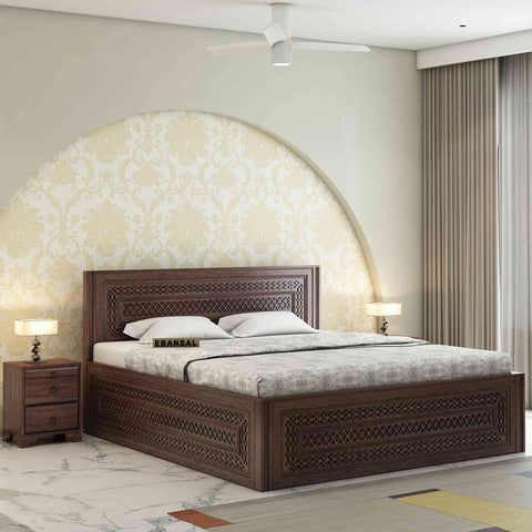 Maharana Solid Sheesham Wood Bed With Box Storage (Queen Size, Walnut Finish)