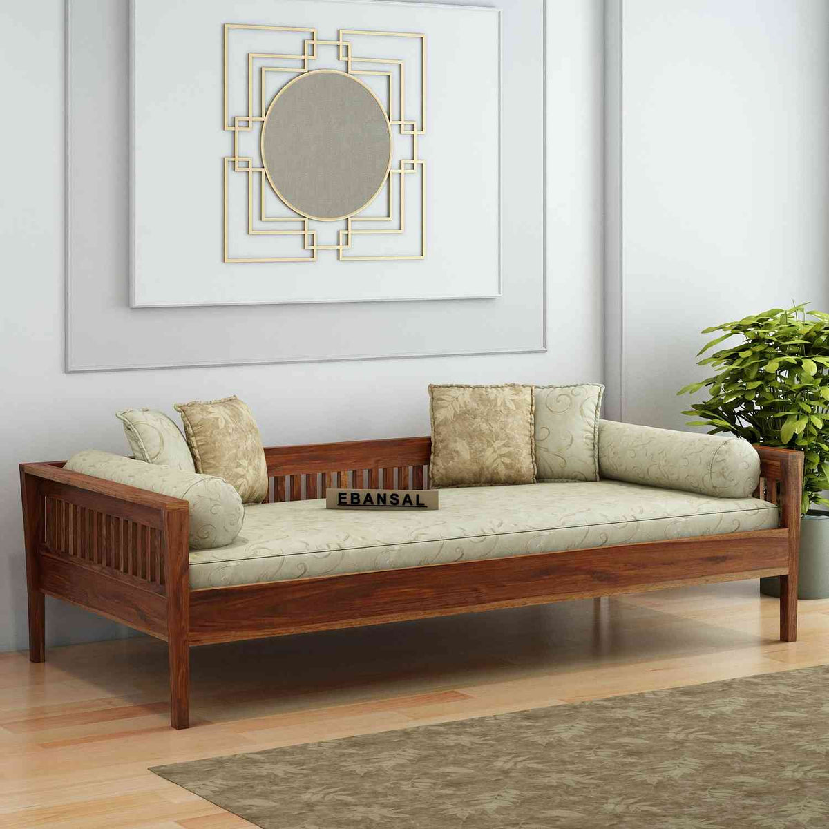 Essen Solid Sheesham Wood Divan (With Mattress, Natural Finish)