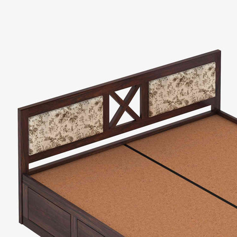 Moon Solid Sheesham Wood Box Storage Bed With Cushioned Headboard (King Size, Walnut Finish)