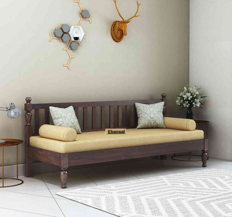 Feelinn Solid Sheesham Wood Divan With Mattress (Walnut Finish)