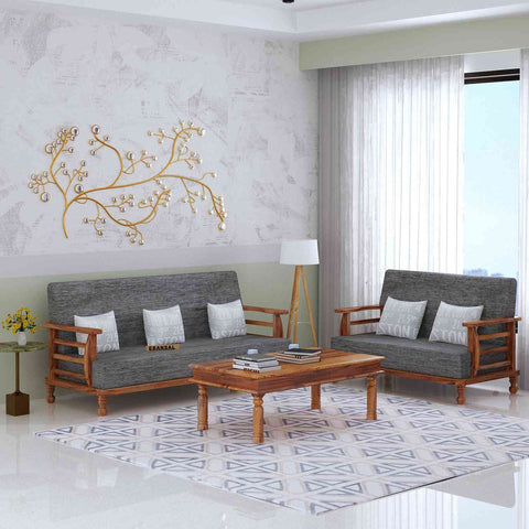 Feelinn Solid Sheesham Wood Five Seater Sofa (3+2, Natural Finish)