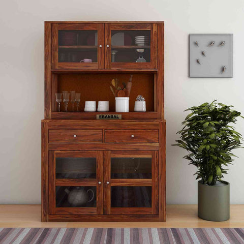 Fusta Solid Sheesham Wood Kitchen Cabinet (Natural Finish)