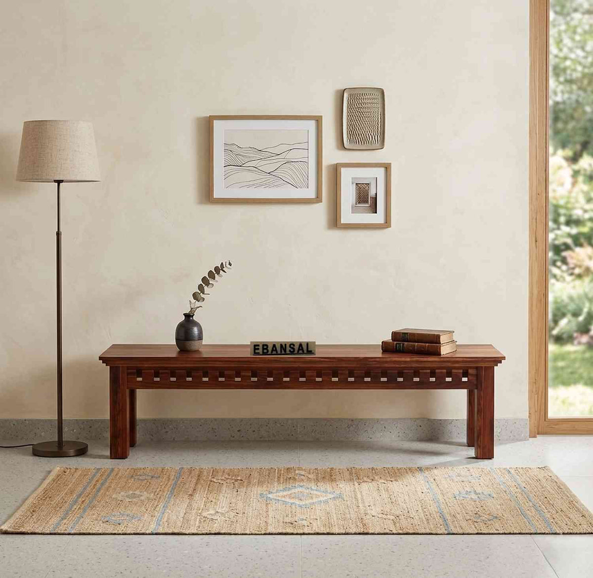 Amer Solid Sheesham Wood 3 Seater Bench (Natural Finish)