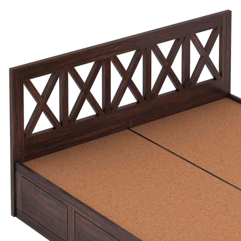 Moon Solid Sheesham Wood Bed With Box Storage (King Size, Walnut Finish)
