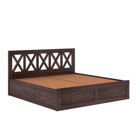 Moon Solid Sheesham Wood Bed With Box Storage (King Size, Walnut Finish)