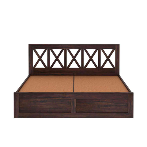Moon Solid Sheesham Wood Bed With Box Storage (King Size, Walnut Finish)