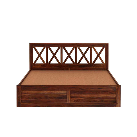 Moon Solid Sheesham Wood Hydraulic Bed With Box Storage (King Size, Natural Finish)
