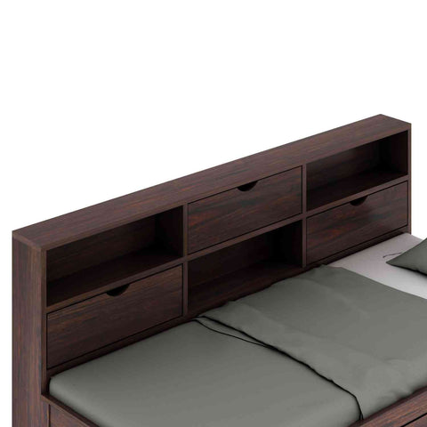 Livinn Solid Sheesham Wood Trundle Bed For Kids (Without Mattress, Walnut Finish)