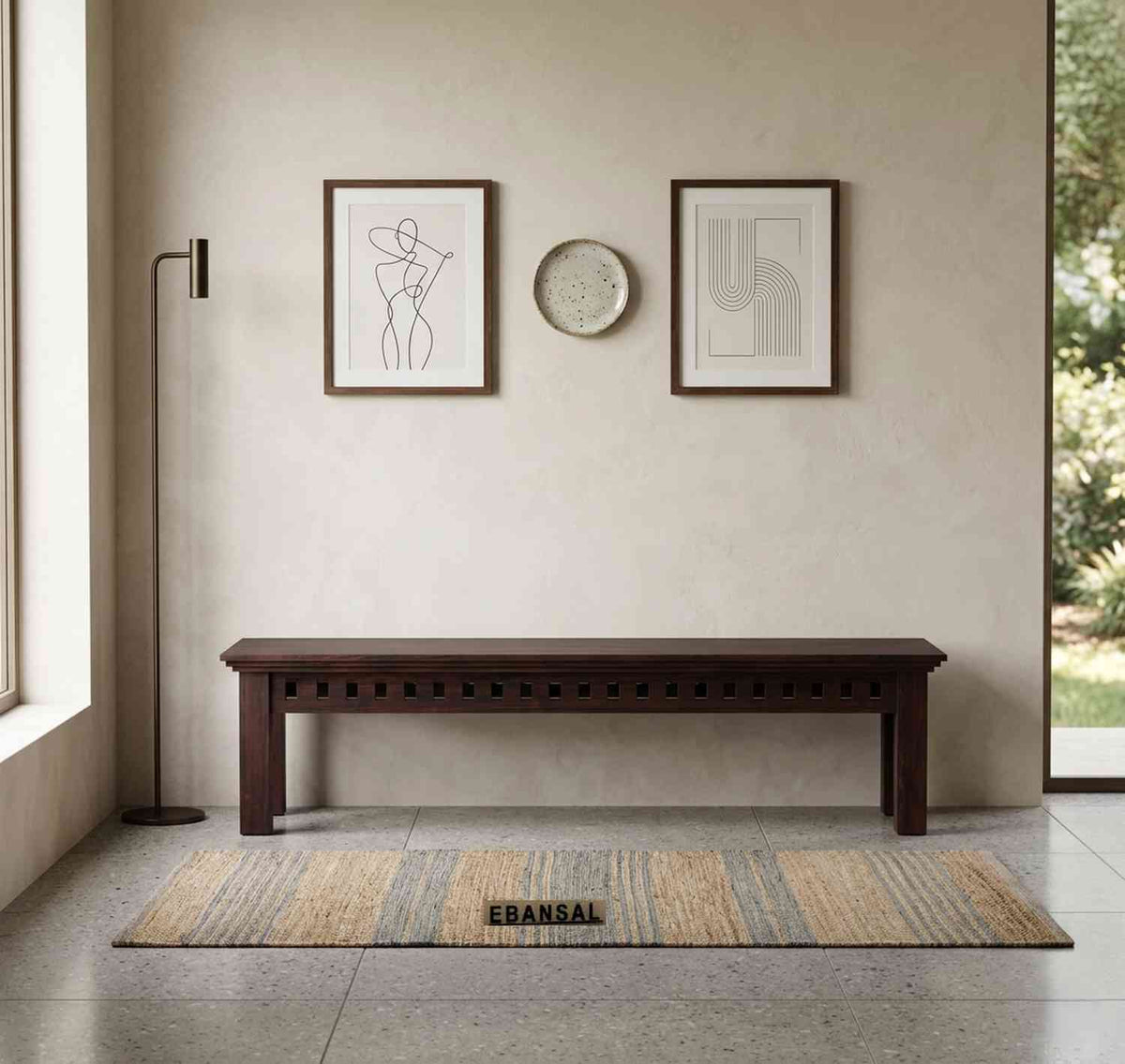 Amer Solid Sheesham Wood 3 Seater Bench (Walnut Finish)