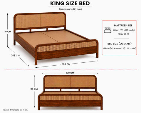 Canejoy Solid Sheesham Wood Bed Without Storage (King Size, Natural Finish)