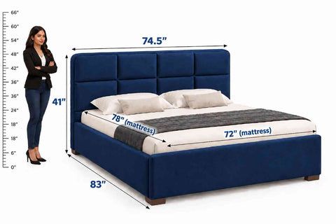 Resilience Premium Fabric Bed With Box Storage (King Size, Navy Blue)