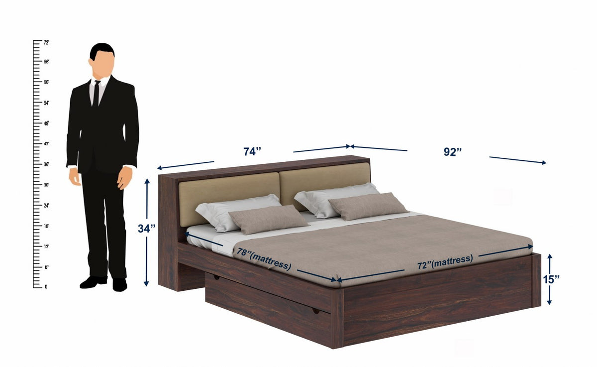 Lumin Solid Sheesham Wood Bed With 2 Drawers And 2 Side Tables (King Size, Walnut)