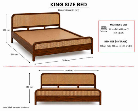 Canejoy Solid Sheesham Wood Bed Without Storage (King Size, Walnut Finish)