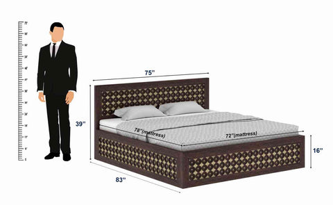 Maharana Solid Sheesham Wood Bed With Box And Drawer Storage (King Size, Walnut Finish)