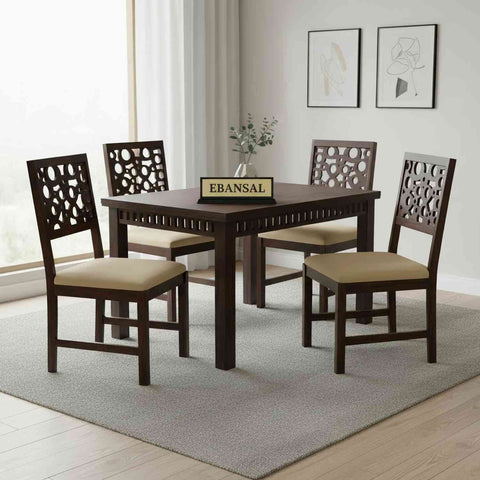 Rubikk Solid Sheesham Wood 4 Seater Dining Set (With Cushion, Walnut Finish)