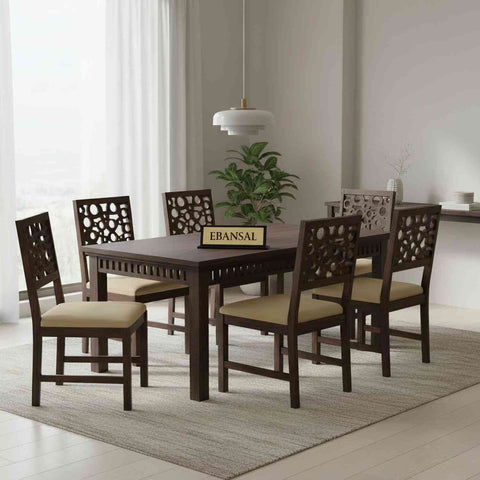 Rubikk Solid Sheesham Wood 6 Seater Dining Set (With Cushion, Walnut Finish)